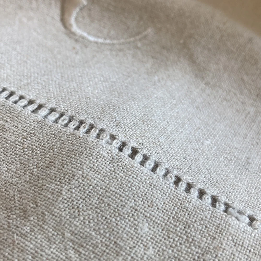 Monogrammed Tan Linen Towel “C” finest pressed flax. linen.  Pristine.